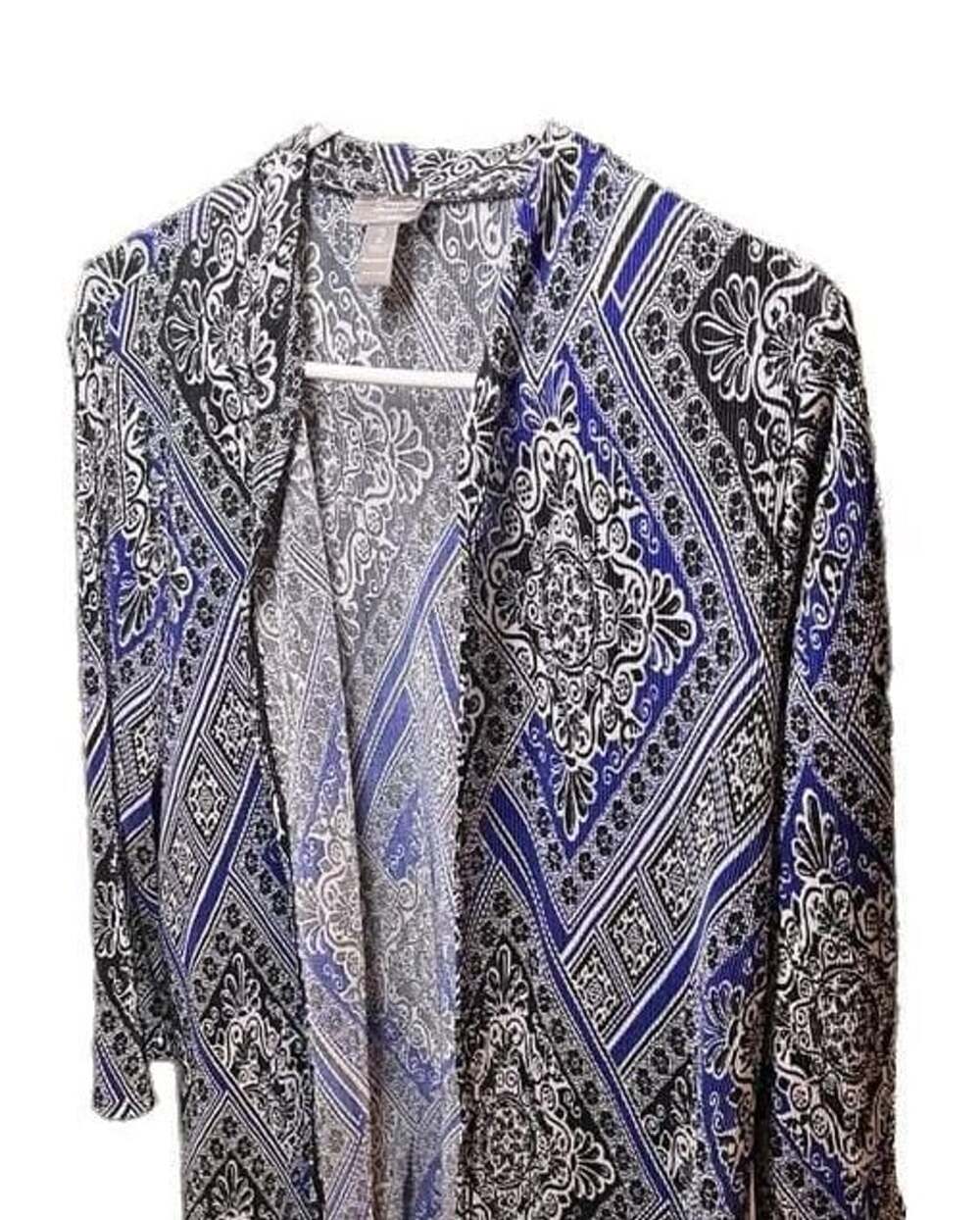 Chico's Travelers Collection Open Front Pleated Medallion Print Jacket Top